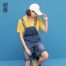 Load image into Gallery viewer, Toyouth Summer Women Short Denim Jumpsuit Washed Casual Jeans Shorts Letter Shoulder Strap Overalls Bib Cowboy Shorts female