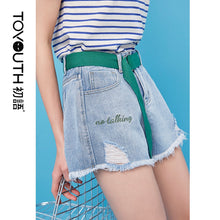 Load image into Gallery viewer, Toyouth 2019 Summer Denim Shorts Women Jeans Ripped Shorts Fashion Letter Embroidery High Waist Loose Hot Shorts with Belt